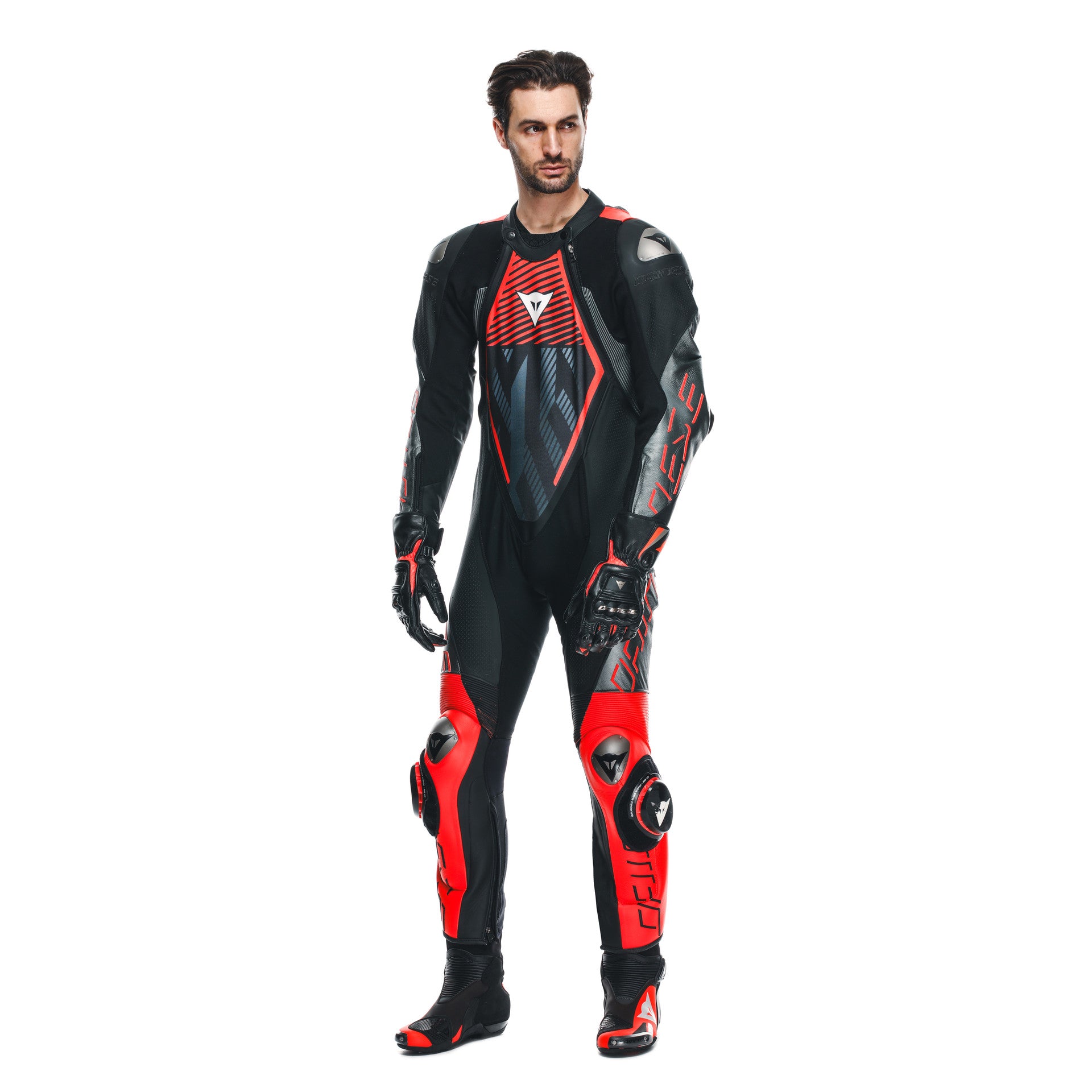 Dainese Audax D-ZIP Eendelig Leerpak – Geperforeerd Racepak | Heren | Zwart/Rood 