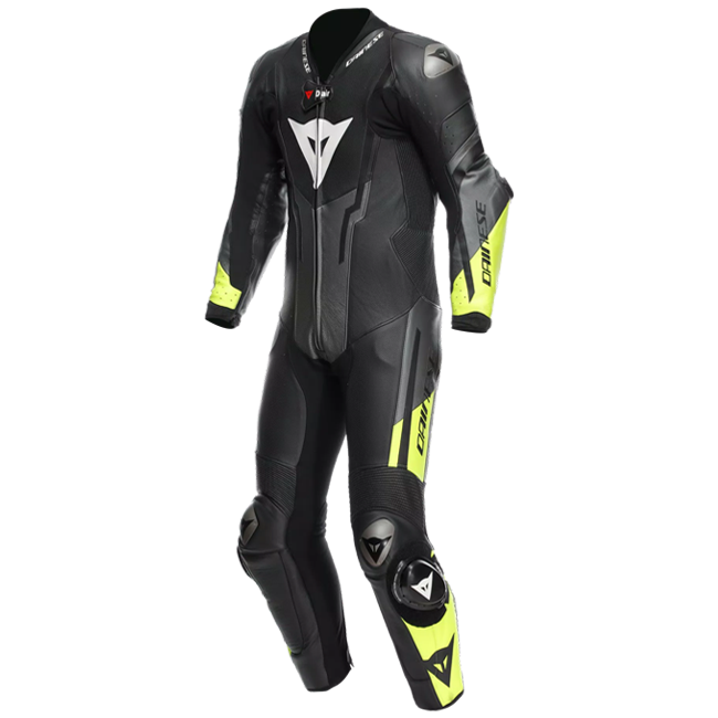 Dainese Misano 3 D-AIR® Eendelig Leren Kombi – Geperforeerd Airbag Racepak | Heren | Zwart/Neon Geel 