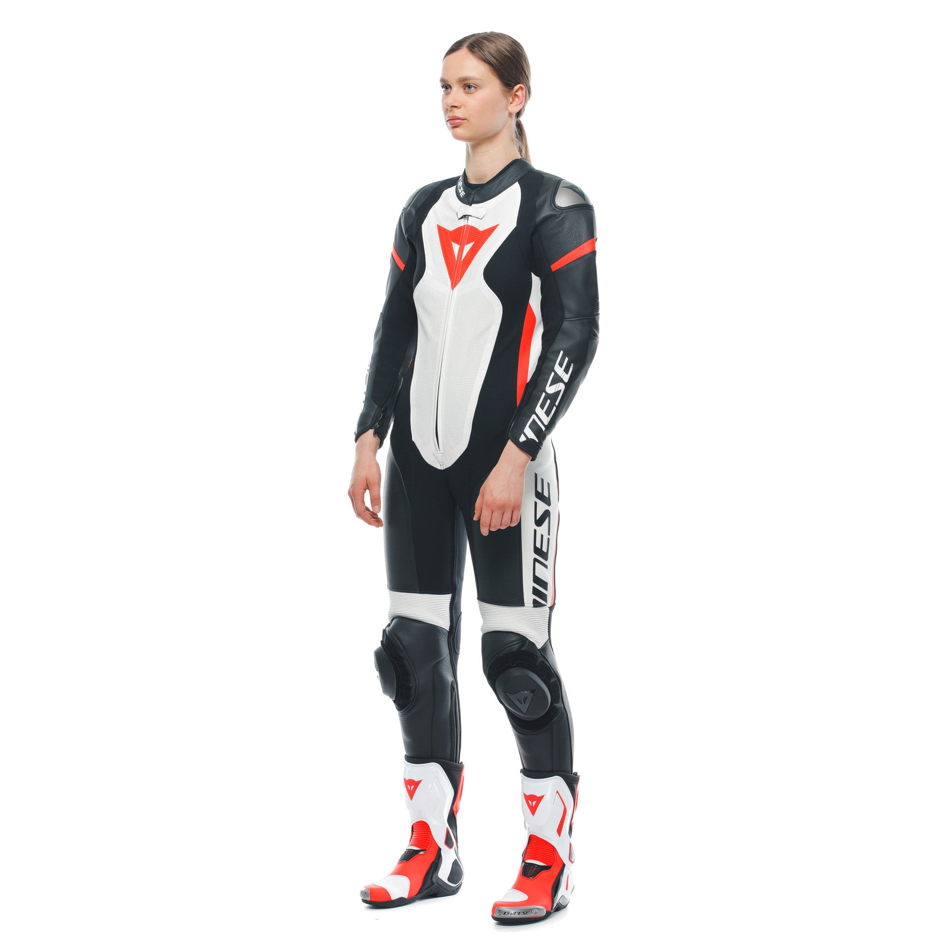 Dainese Grobnik Lady Eendelige Leren Pak – Geperforeerd Racesuit | Vrouwen | Wit/Rood 