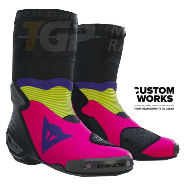 Dainese Axial 2 Racing- en straatmotorlaarzen | Heren | Fuxia / Viola / Fluogelb | Custom Works 