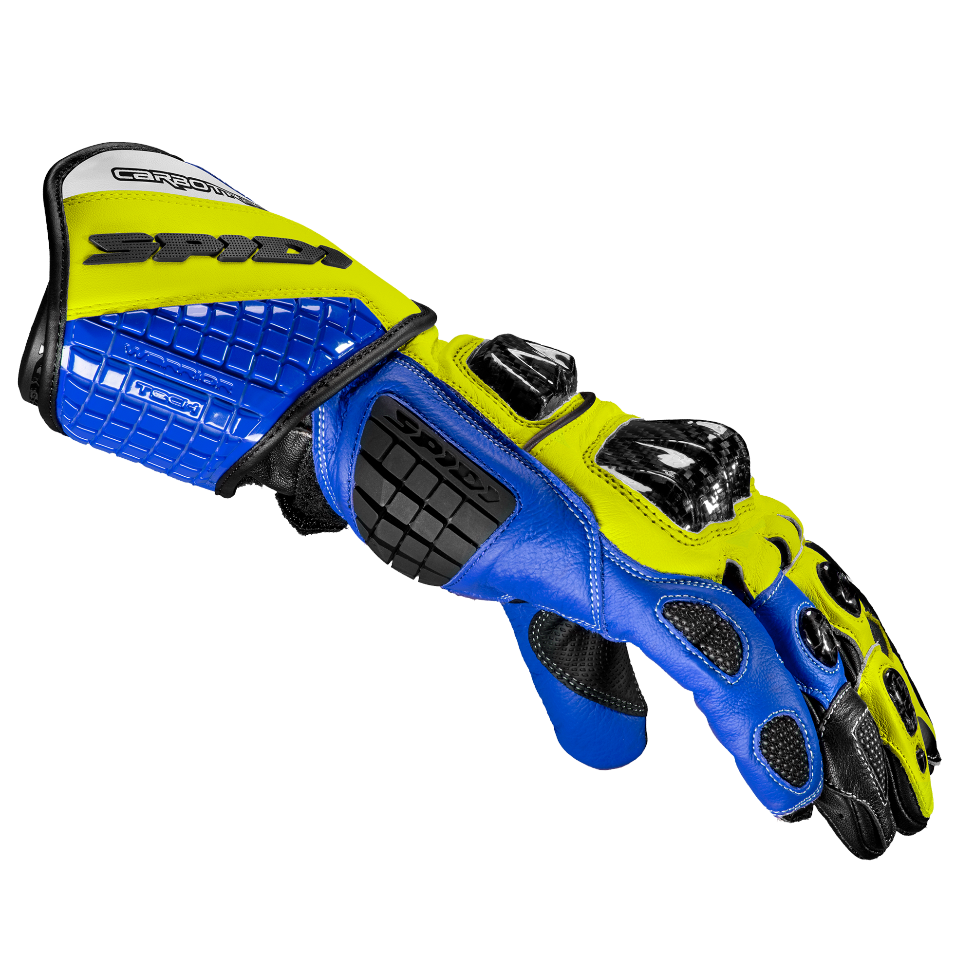 Spidi Carbo Track Evo Racing Motorfiets Leer Handschoenen | Heren | Blauw/Geel | A203477 