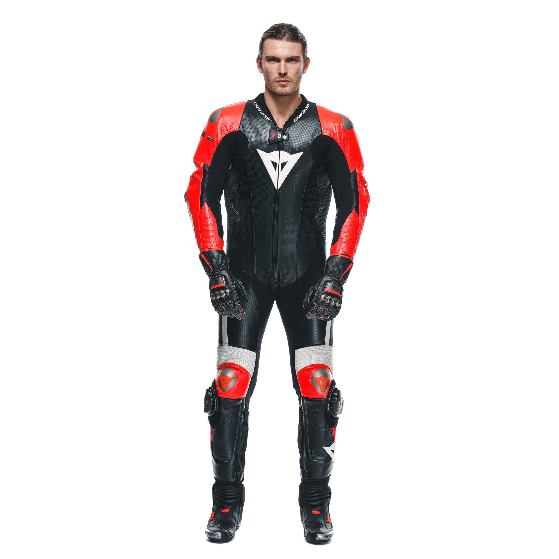 Dainese Mugello 3 D-AIR® Eendelig leren pak – Geperforeerd luchtzak racepak | Heren | Zwart/Rood 