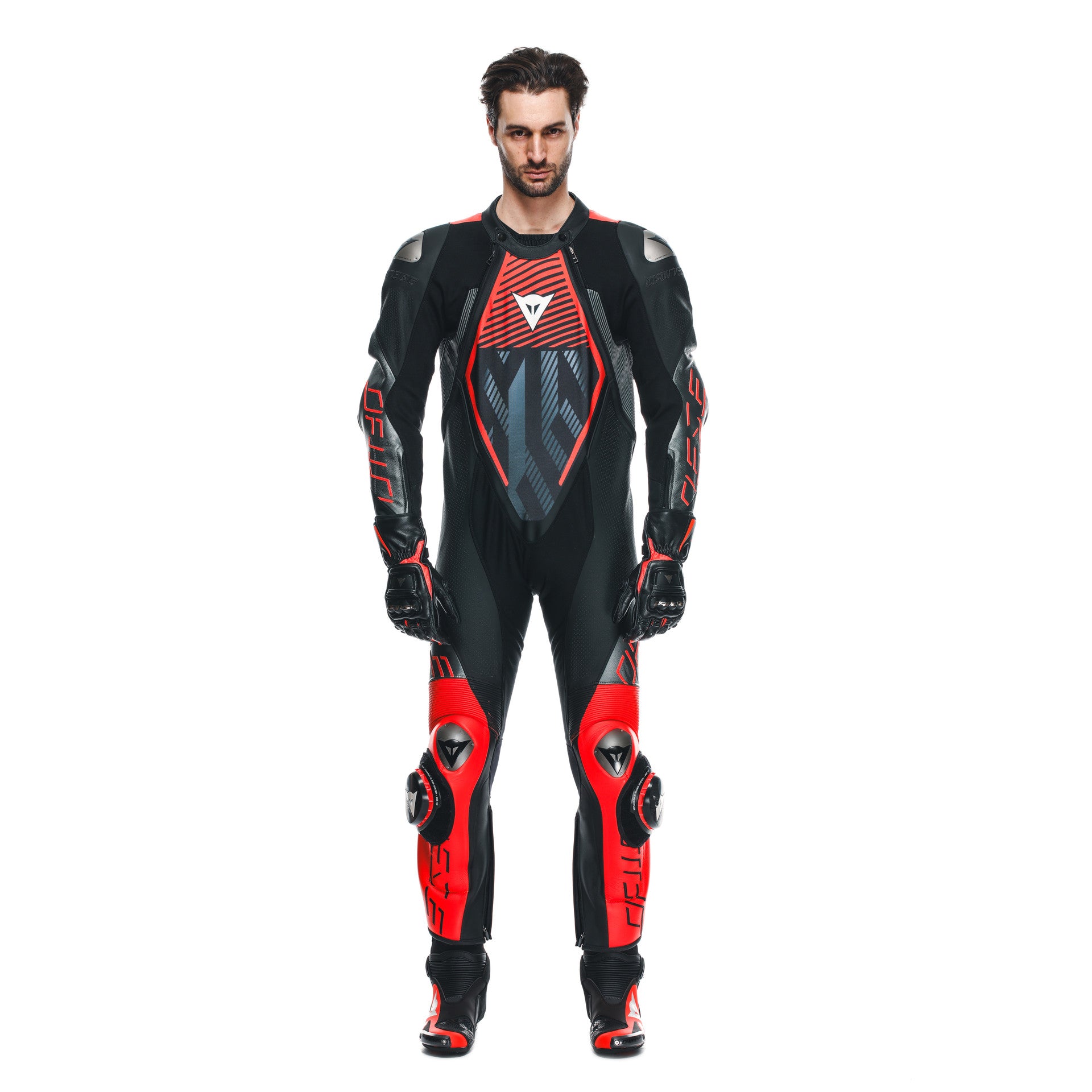 Dainese Audax D-ZIP Eendelig Leerpak – Geperforeerd Racepak | Heren | Zwart/Rood 