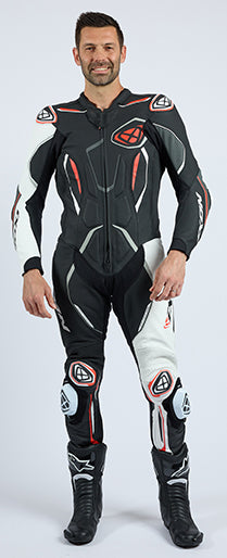 IXON Demonio overall Leren pak – Geperforeerde raceoverall | Heren | Rood/Zwart/Wit 