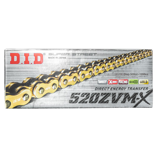 D.I.D 520ZVM-X X-Ring ketting 520 G&G open met klinkring – 100 tot 132 schakels 