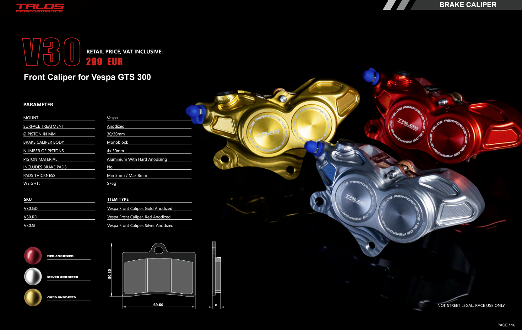 Talos V30 CNC Monoblock Remklauw Voor | V30.RD 