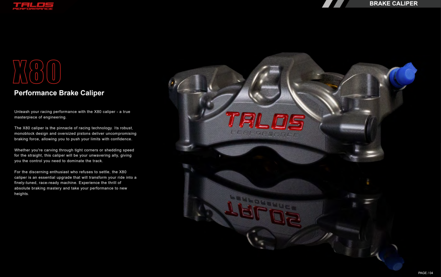 Talos X80 SBK Racing Monoblock P4 34/38 108mm Remklauw Voor Links | X80.108.HD.L 