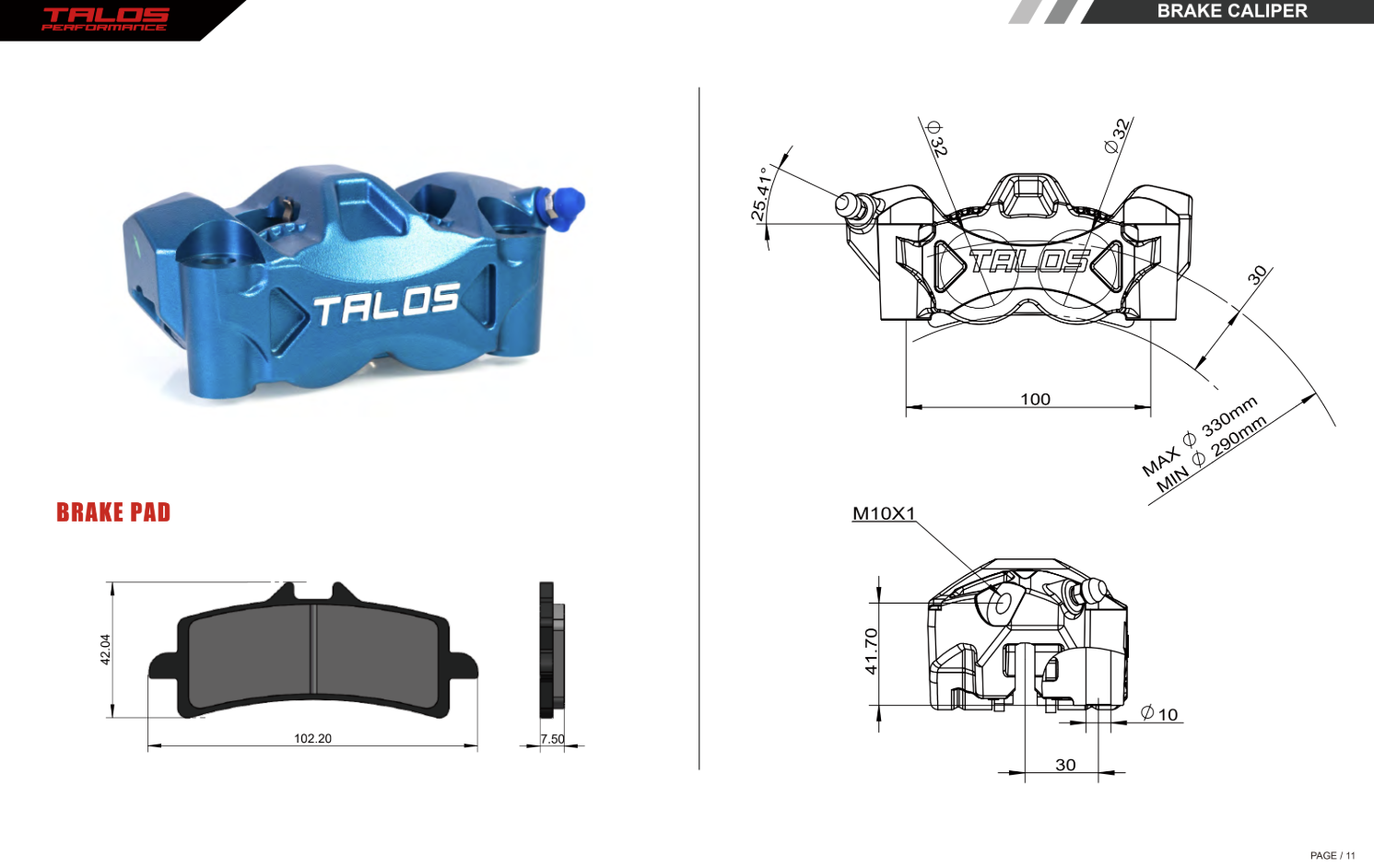 Talos C52 Giet Monoblock P4 32/32 100mm Remklauw Voor Links | C52.100.GD.L 