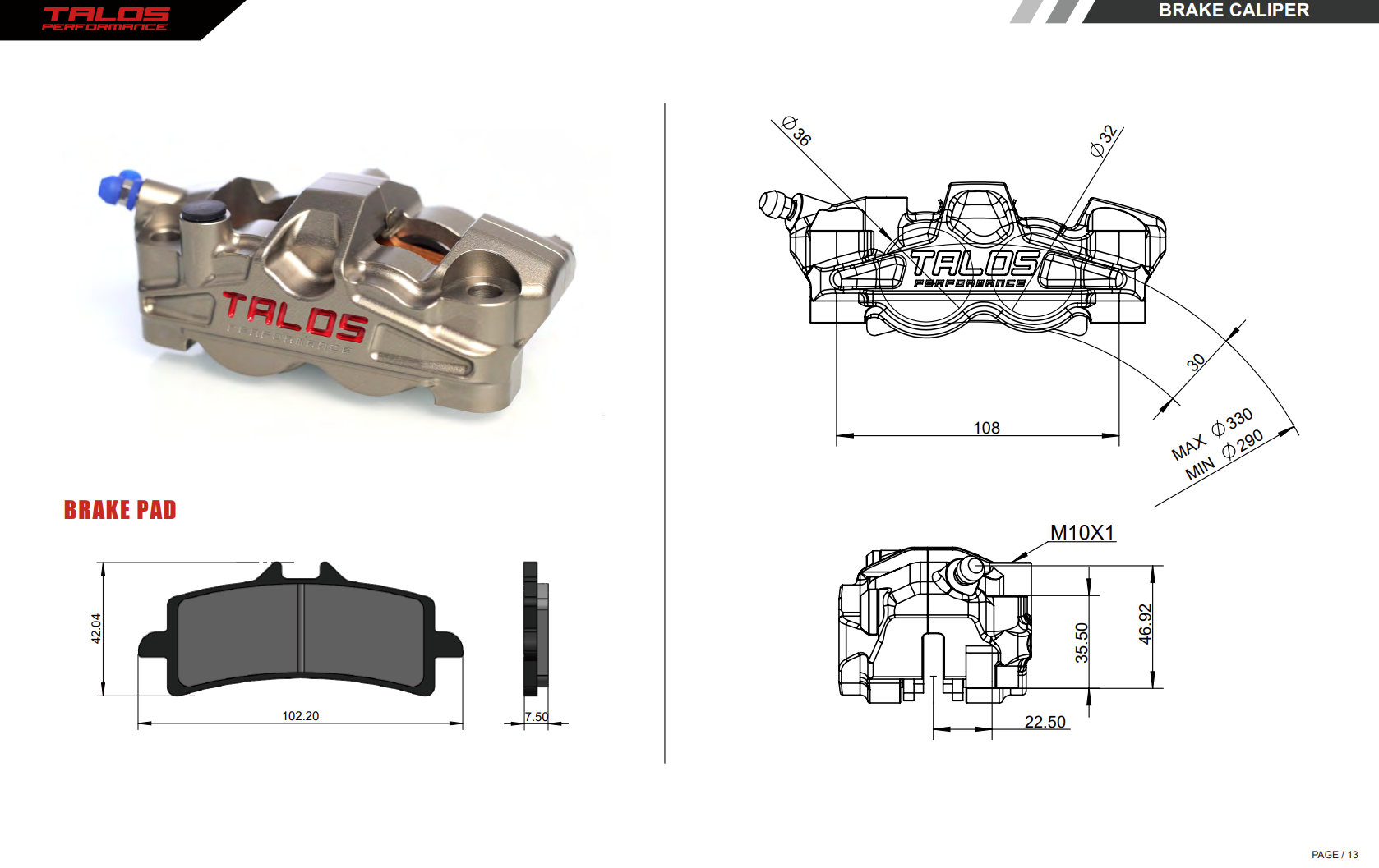 Talos S78 SBK Racing Monoblock P4 34/34 108mm Remklauw Voor Links | X78.108.HD.L 