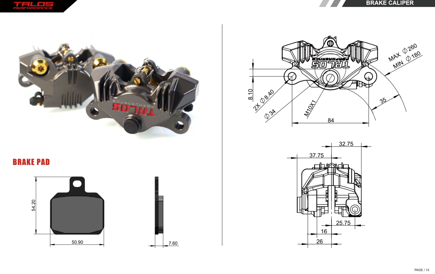 Talos P2 34 CNC Racing 84mm remklauw achter | A55.84.HD 