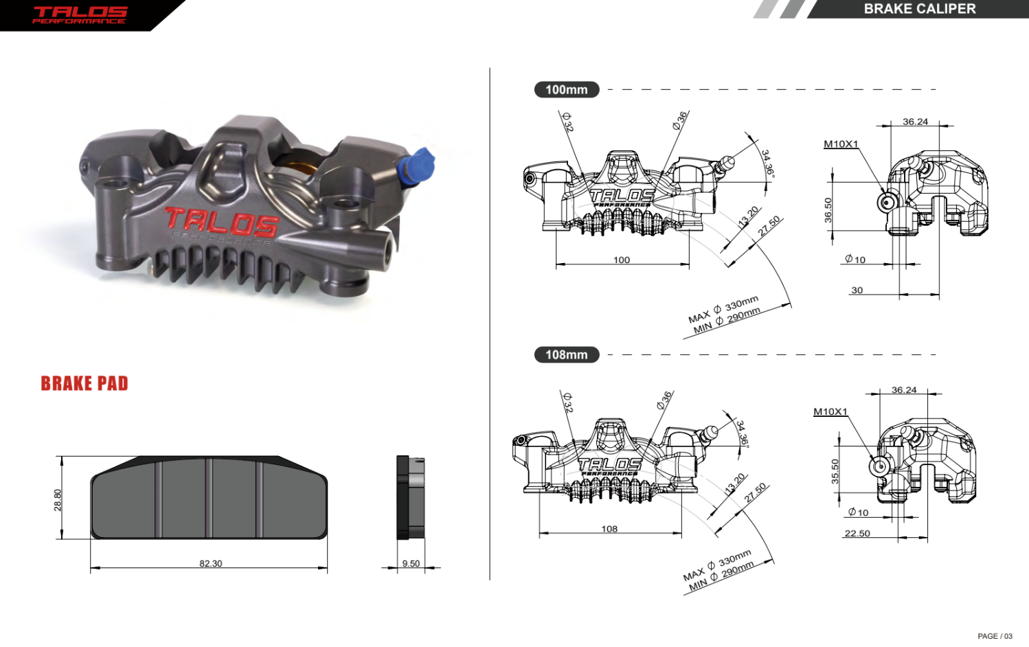 Talos X75 SBK Racing Monoblock P4 32/36 100mm Remklauw Voor Links | X75.100.HD.L 