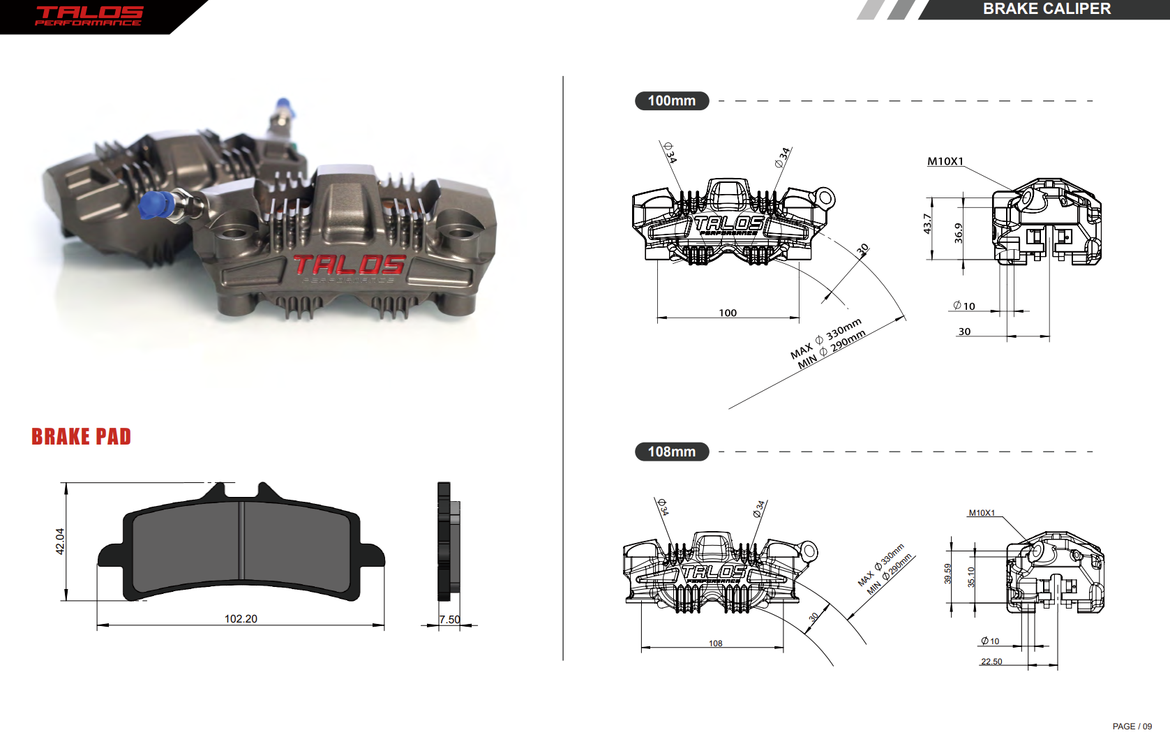 Talos S78 SBK Racing Monoblock P4 34/34 108mm Remklauw Voor Rechts | X78.108.HD.R 