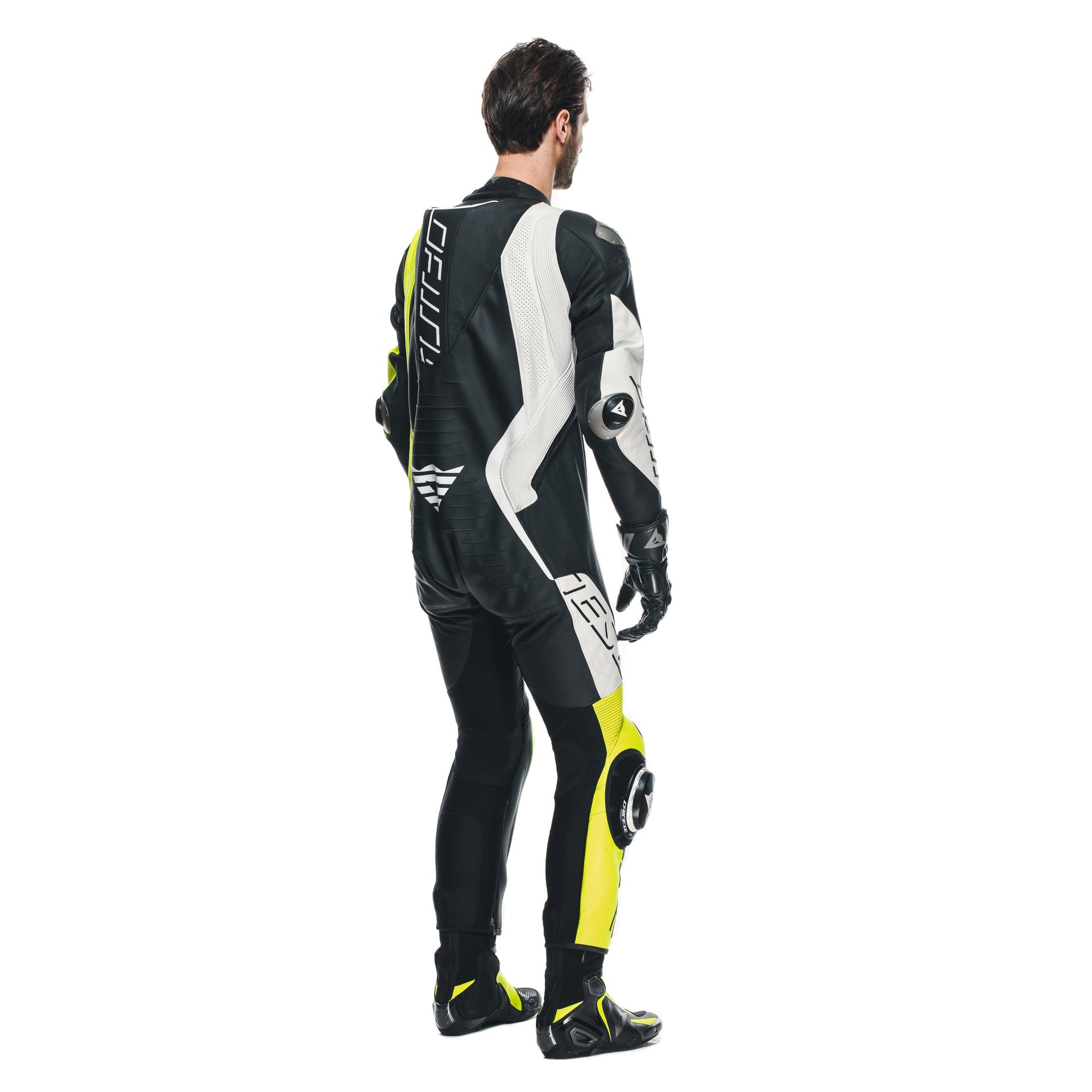 Dainese Audax D-ZIP Eendelig Leren Pak – Geperforeerd Racesuit | Heren | Zwart/Neon Geel 