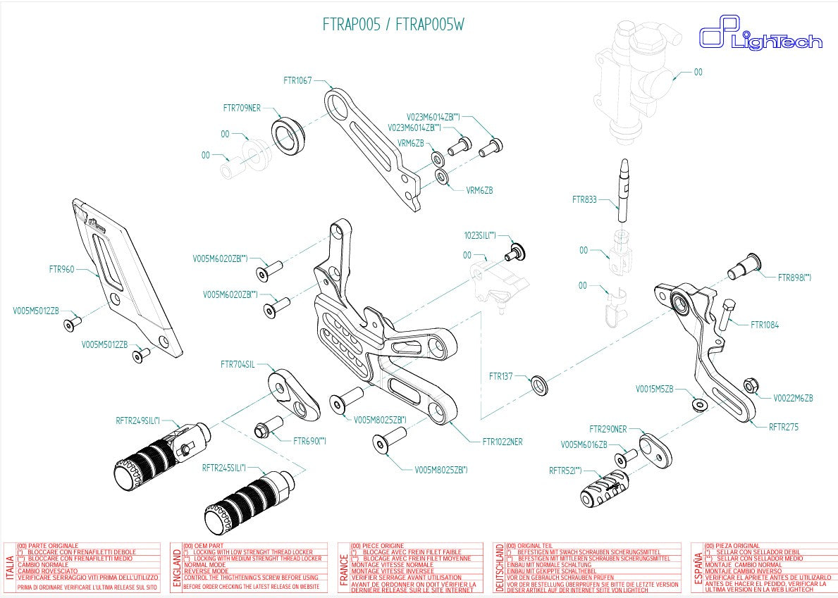 Voetsteun LighTech Aprilia RSV4/RF/RR/1100 Factory (17-25) FTRAP005/W 