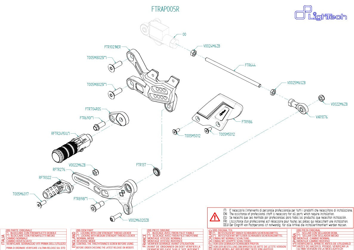 Voetsteun R LighTech Aprilia RSV4/RF/RR/1100 Factory (17-25) FTRAP005R 