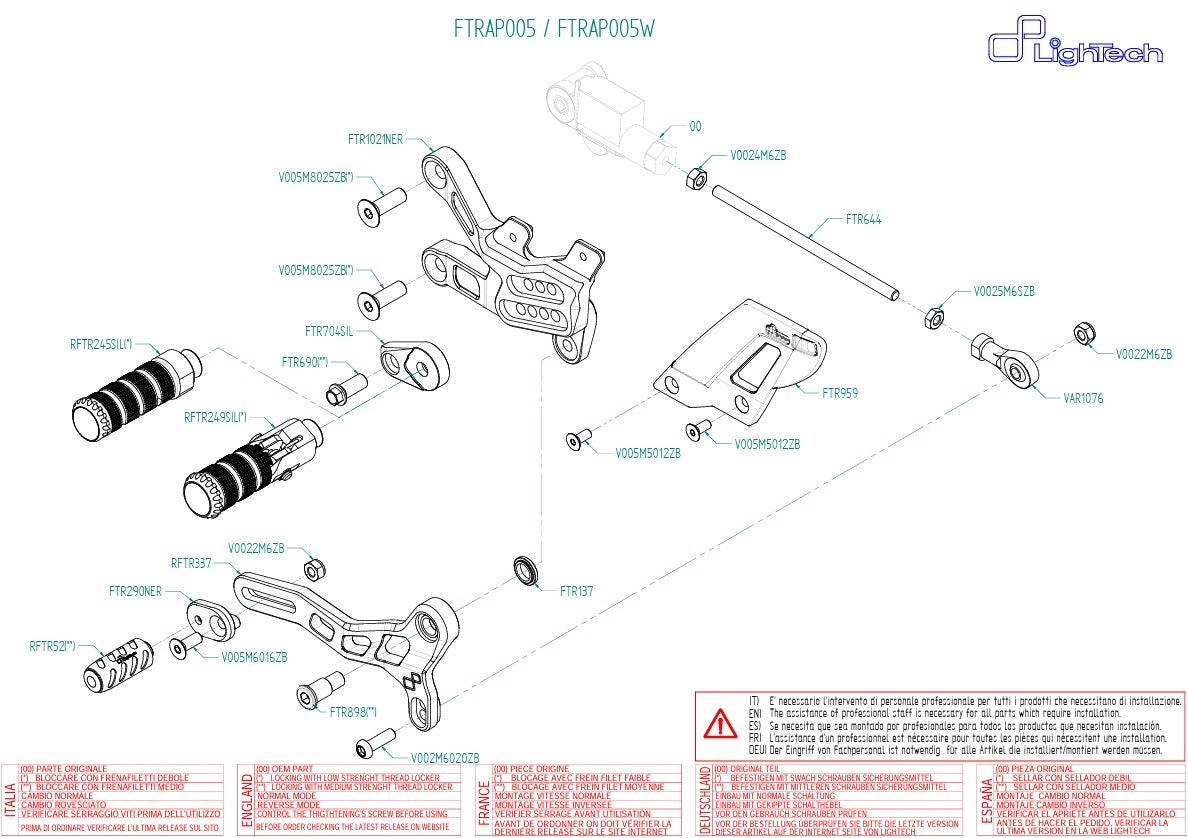 Voetsteun LighTech Aprilia RSV4/RF/RR/1100 Factory (17-25) FTRAP005/W 
