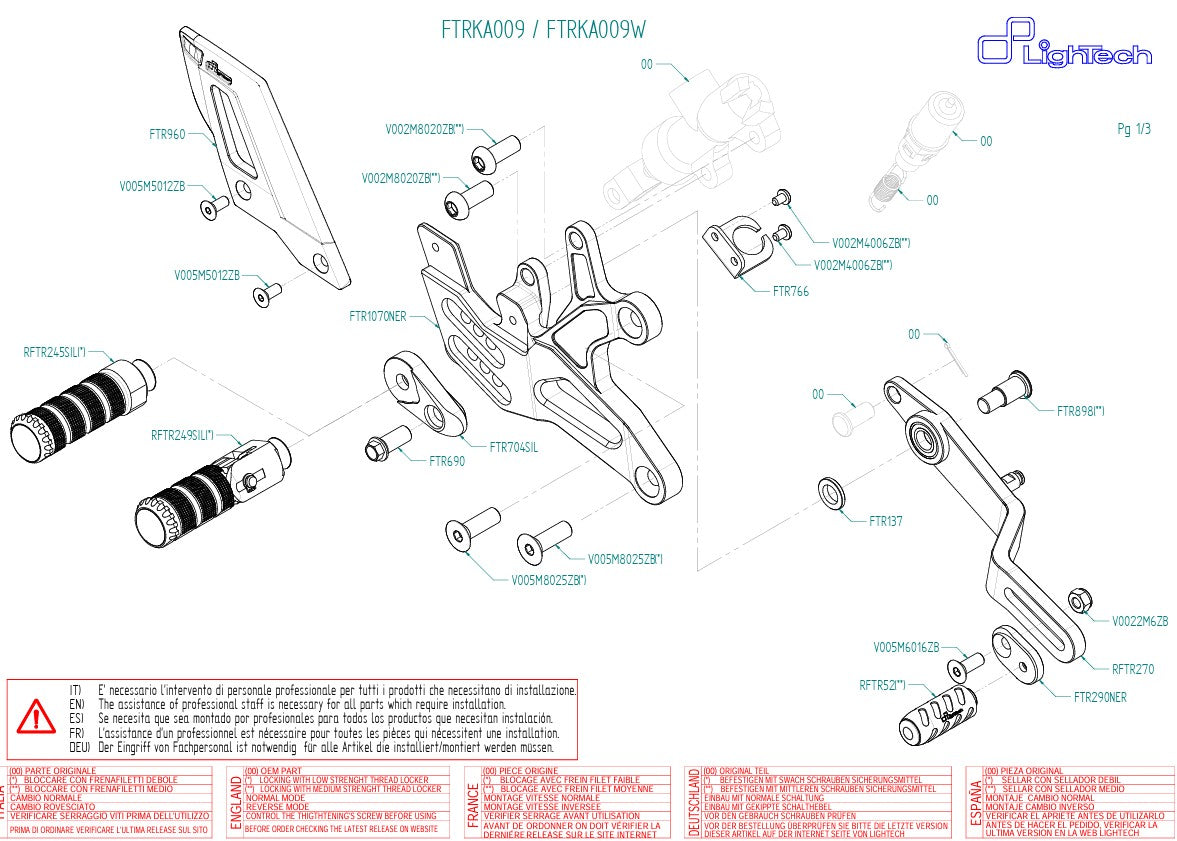 Fußrasteninstallatie LighTech omkeerfunctie Kawasaki ZX-6R/636/RR (05-25) FTRKA009/W 