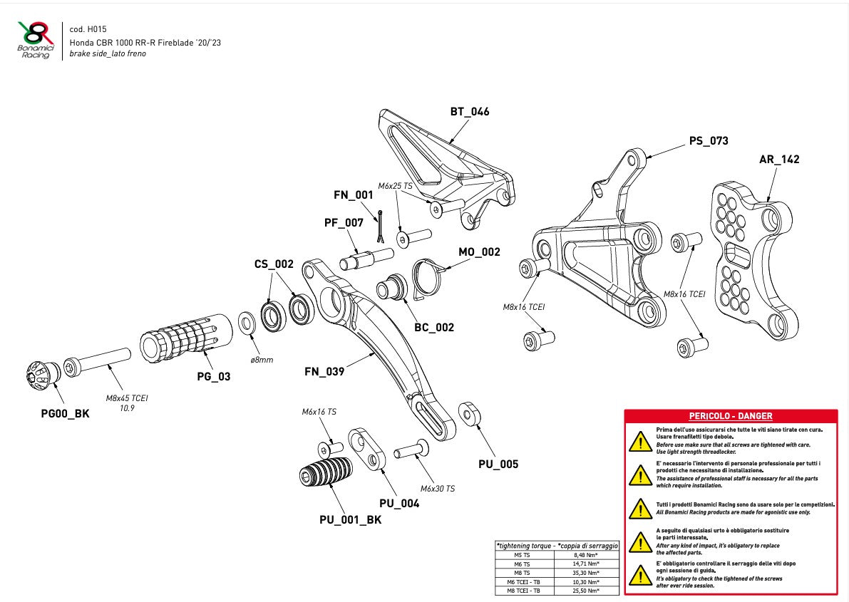 Voetsteun Race Bonamici Racing Honda CBR 1000 RR-R SC82 (20-25) H015 