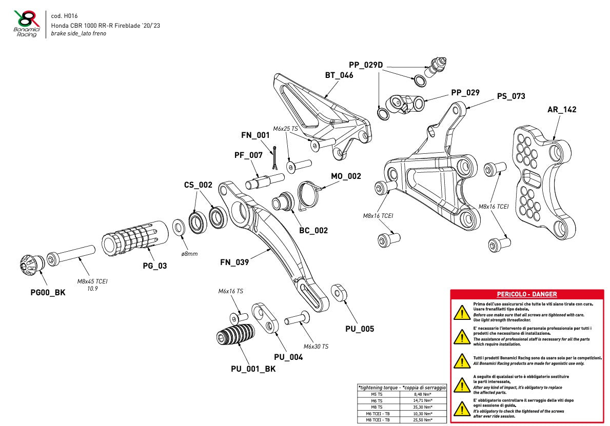 Voetsteun Bonamici Racing Honda CBR 1000 RR-R SC82 (20-25) H016 