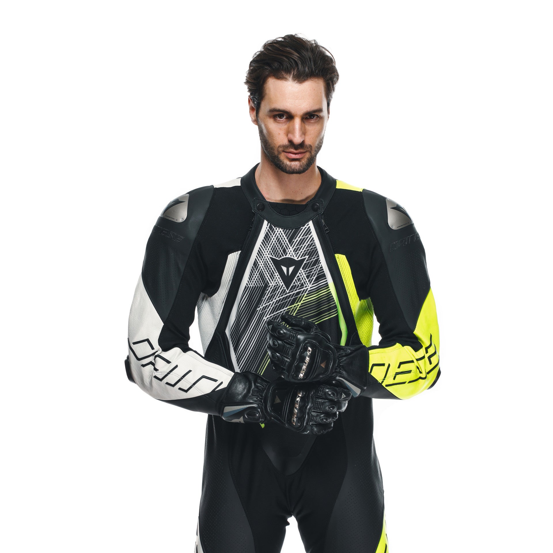 Dainese Audax D-ZIP Eendelig Leren Pak – Geperforeerd Racesuit | Heren | Zwart/Neon Geel 
