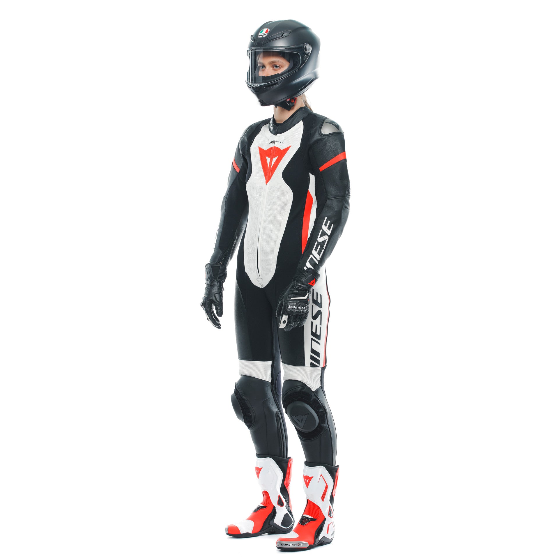 Dainese Grobnik Lady Eendelige Leren Pak – Geperforeerd Racesuit | Vrouwen | Wit/Rood 