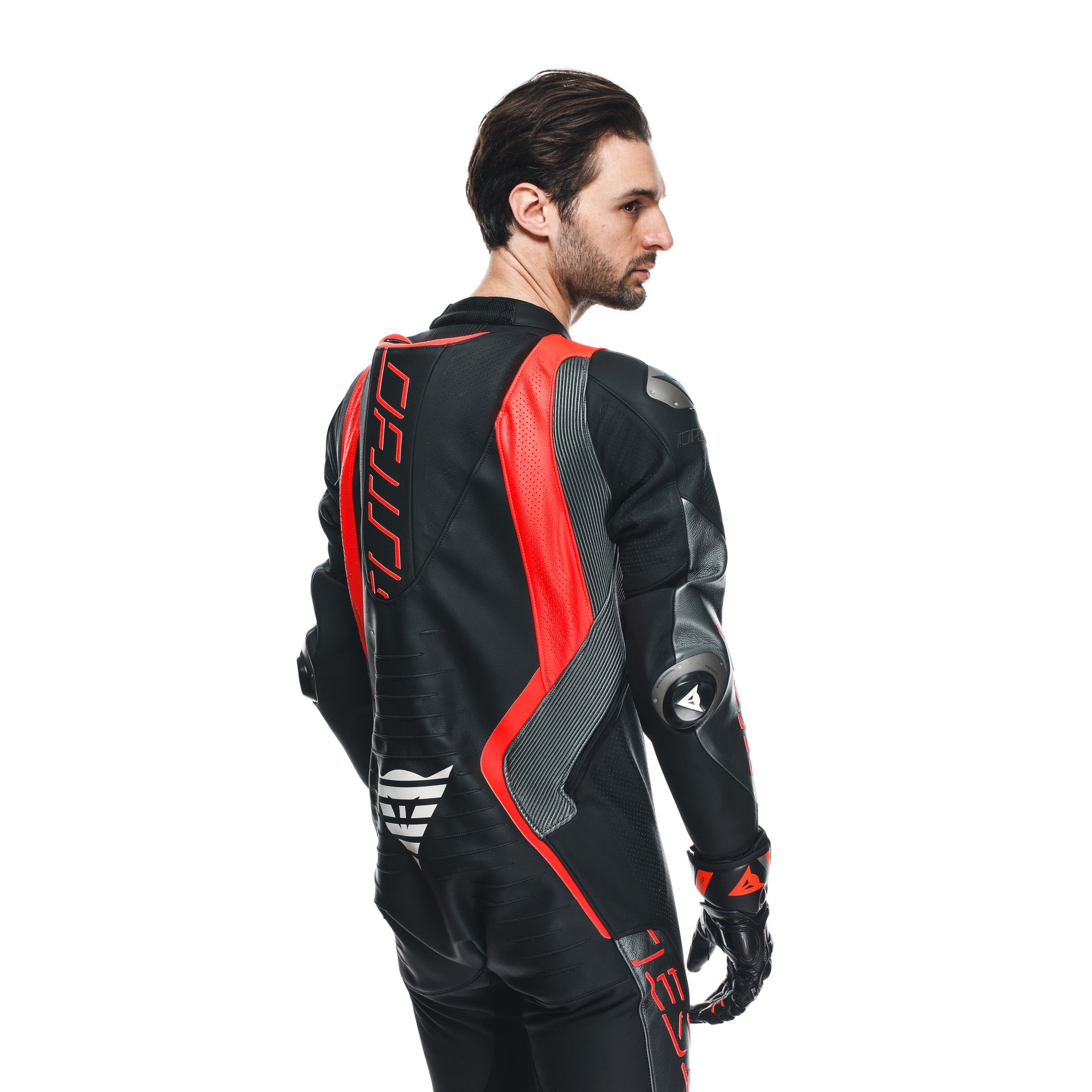 Dainese Audax D-ZIP Eendelig Leerpak – Geperforeerd Racepak | Heren | Zwart/Rood 