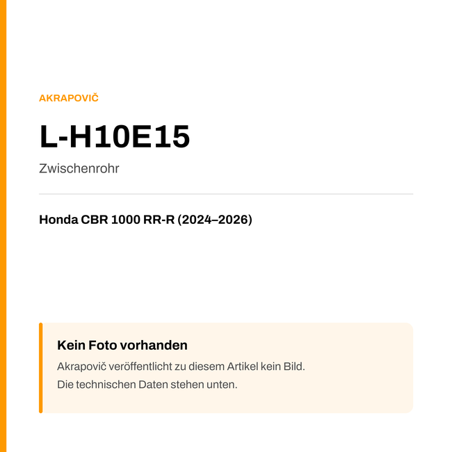 Akrapovic Zwischenrohr Honda CBR 1000 RR-R (24-26) L-H10E15 — Platzhalter, kein Herstellerfoto verfügbar