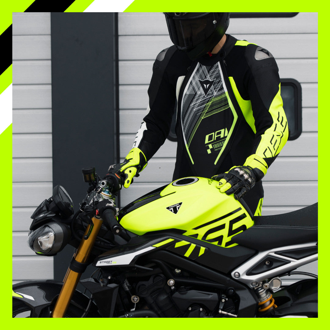 Dainese Audax D-ZIP Eendelig Leren Pak – Geperforeerd Racesuit | Heren | Zwart/Neon Geel 