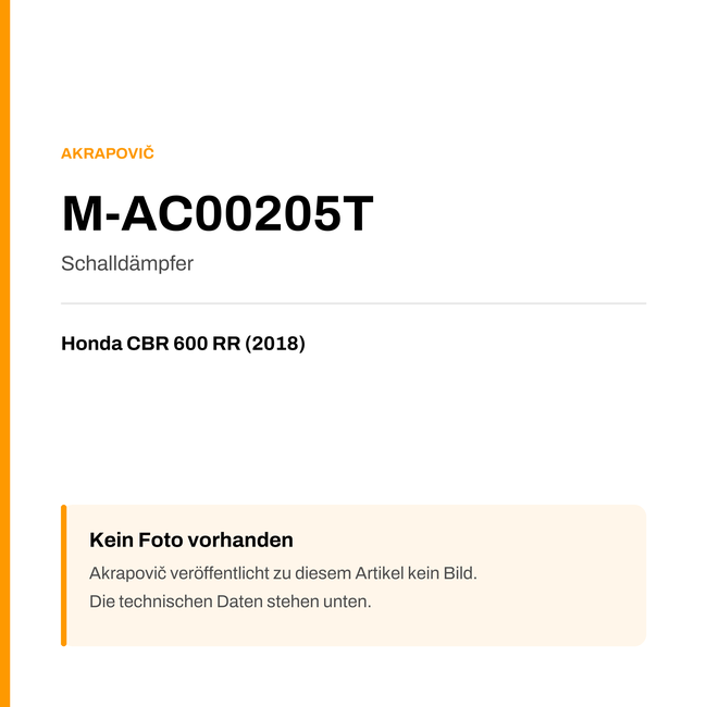 Akrapovic Schalldämpfer Honda CBR 600 RR (18-18) M-AC00205T — Platzhalter, kein Herstellerfoto verfügbar