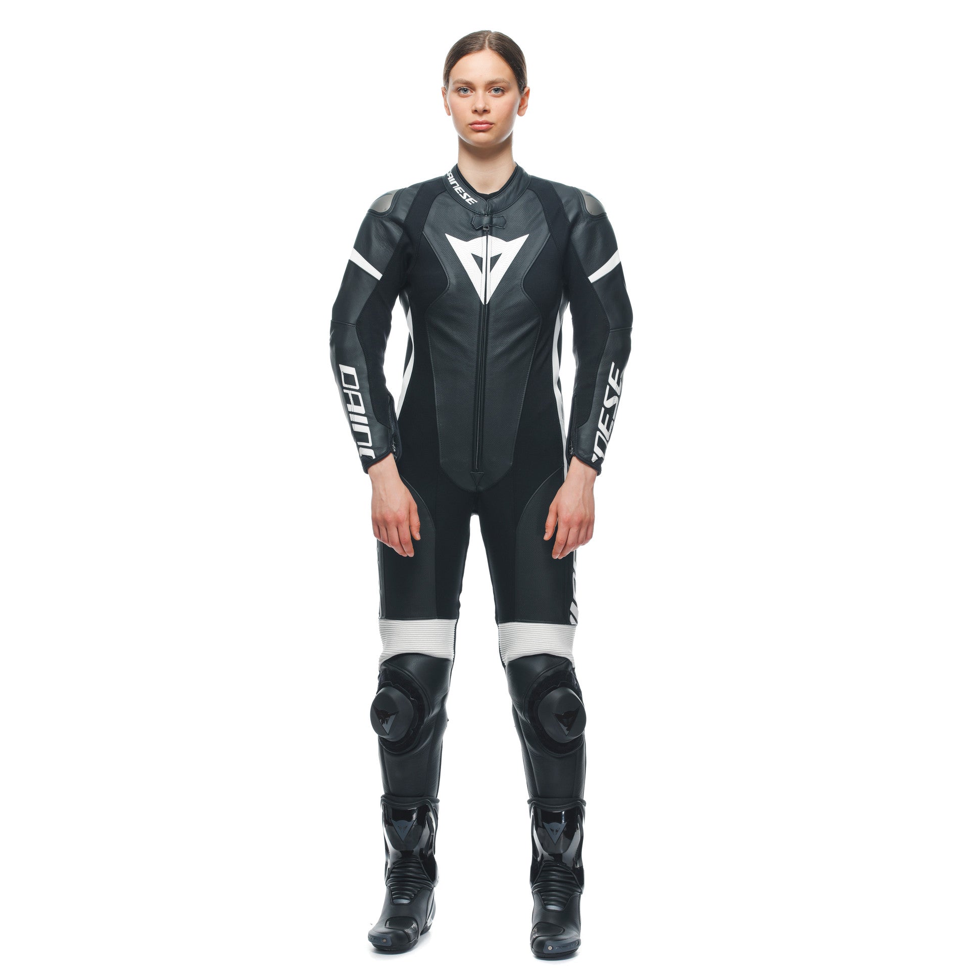 Dainese Grobnik Lady Eendelig Leren Pak – Geperforeerd Racepak | Vrouwen | Zwart/Wit 