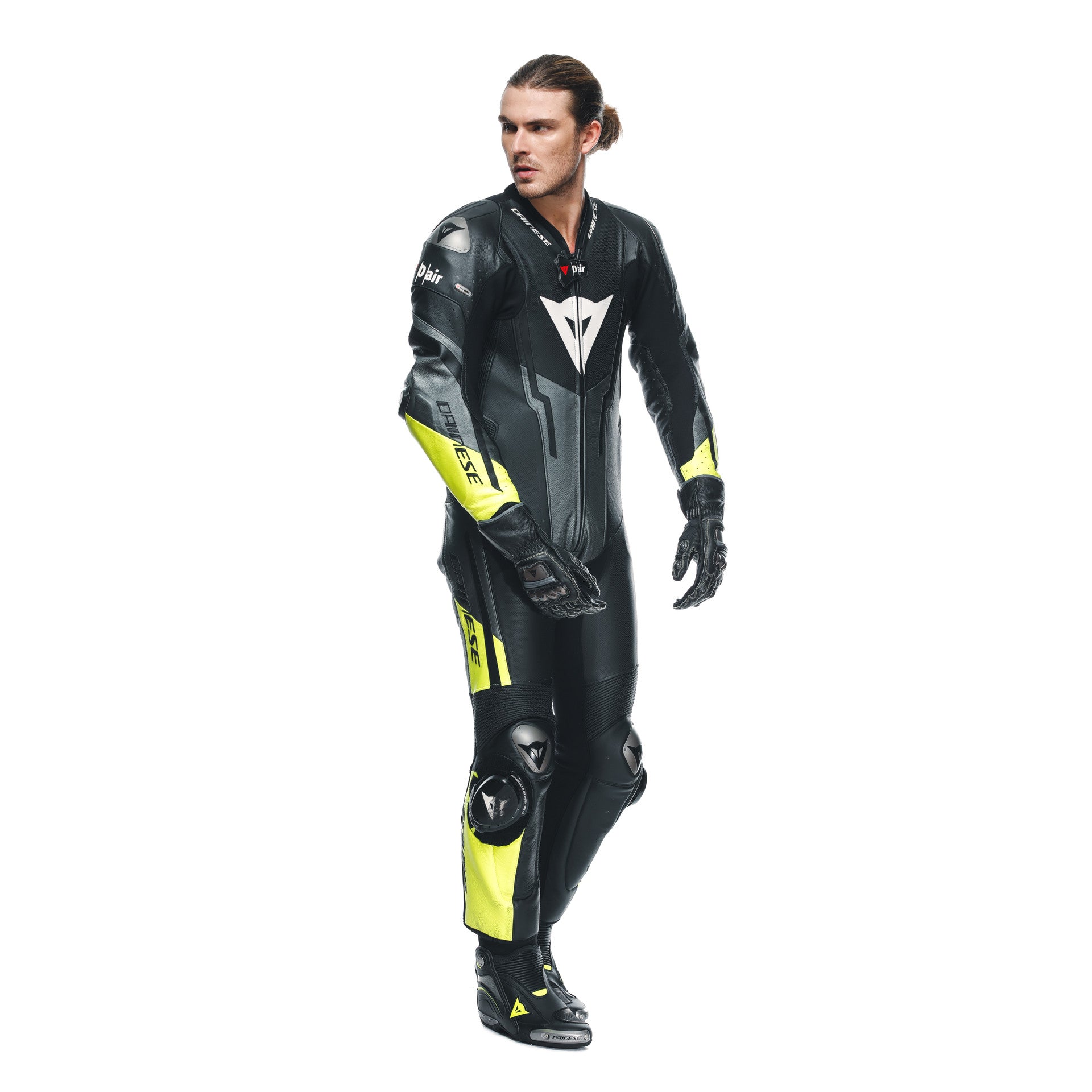 Dainese Misano 3 D-AIR® Eendelig Leren Kombi – Geperforeerd Airbag Racepak | Heren | Zwart/Neon Geel 