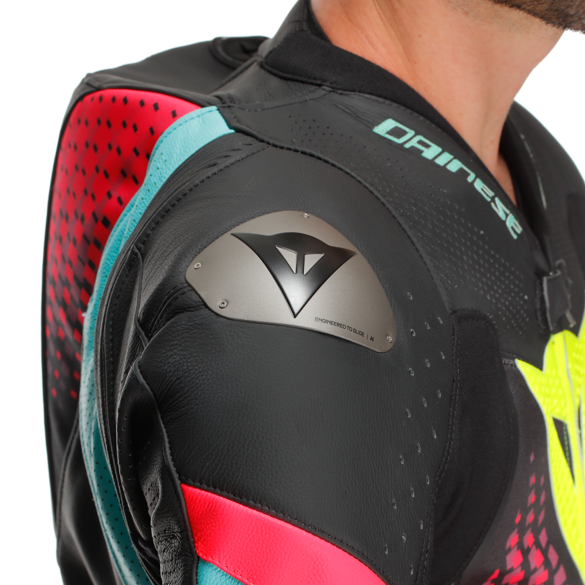 Dainese Laguna Seca 6 Einteiler leren overall – Geperforeerd racepak | Heren | Turquoise/Pink/Neon Geel 