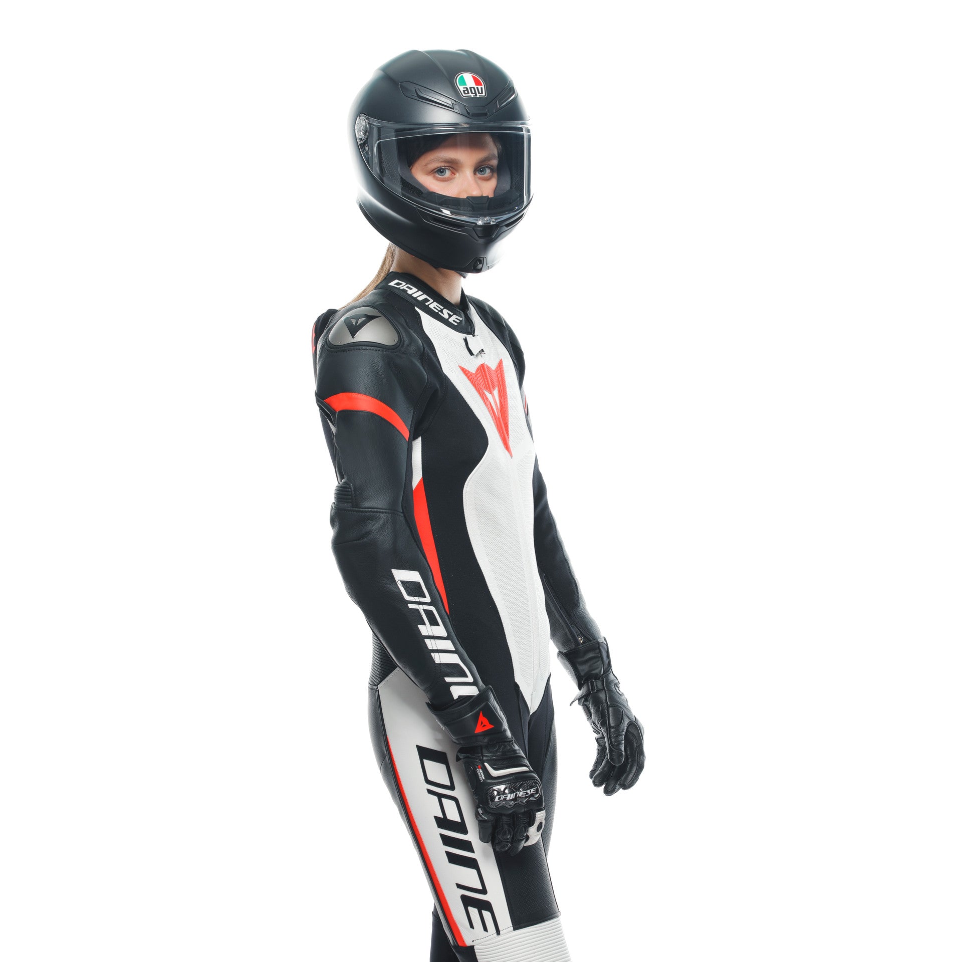 Dainese Grobnik Lady Eendelige Leren Pak – Geperforeerd Racesuit | Vrouwen | Wit/Rood 