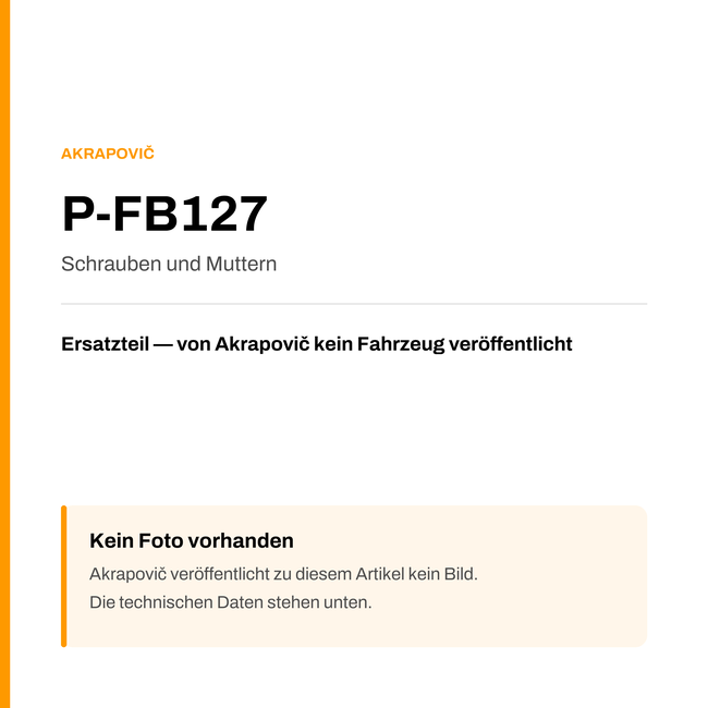 Akrapovic Schrauben und Muttern P-FB127 — Platzhalter, kein Herstellerfoto verfügbar