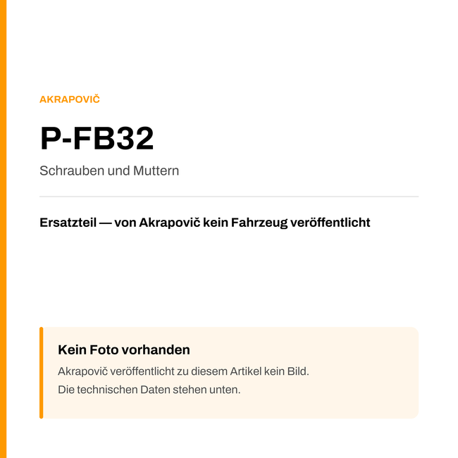 Akrapovic Schrauben und Muttern P-FB32 — Platzhalter, kein Herstellerfoto verfügbar