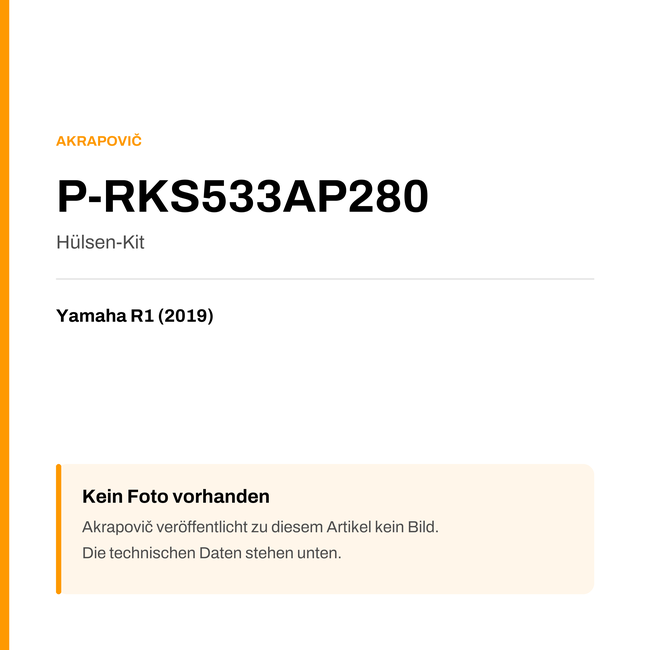 Akrapovic Hülsen-Kit Yamaha R1 (19-19) P-RKS533AP280 — Platzhalter, kein Herstellerfoto verfügbar
