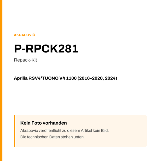 Akrapovic Repack-Kit Aprilia RSV4 / TUONO V4 1100 (16-24) P-RPCK281 — Platzhalter, kein Herstellerfoto verfügbar