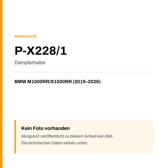 Akrapovic Dämpferhalter BMW M1000RR / S1000RR (19-26) P-X228/1 — Platzhalter, kein Herstellerfoto verfügbar