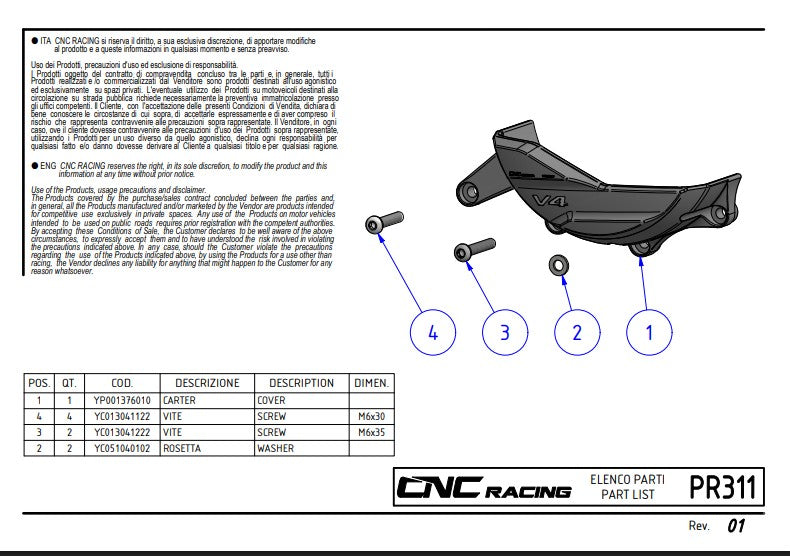 Aluminium lichtmachine beschermkap Pramac Racing Limited Edition CNC Racing Ducati Panigale V4/S (2025) PR311BPR 