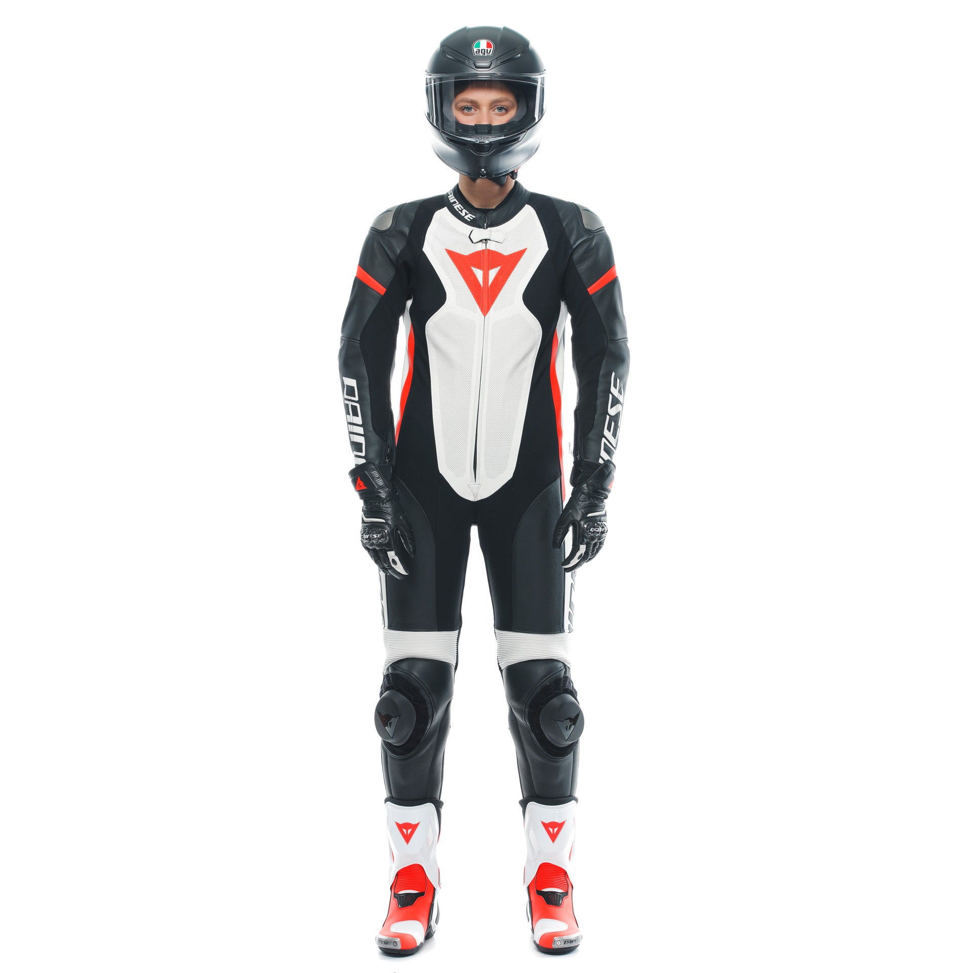 Dainese Grobnik Lady Eendelige Leren Pak – Geperforeerd Racesuit | Vrouwen | Wit/Rood 