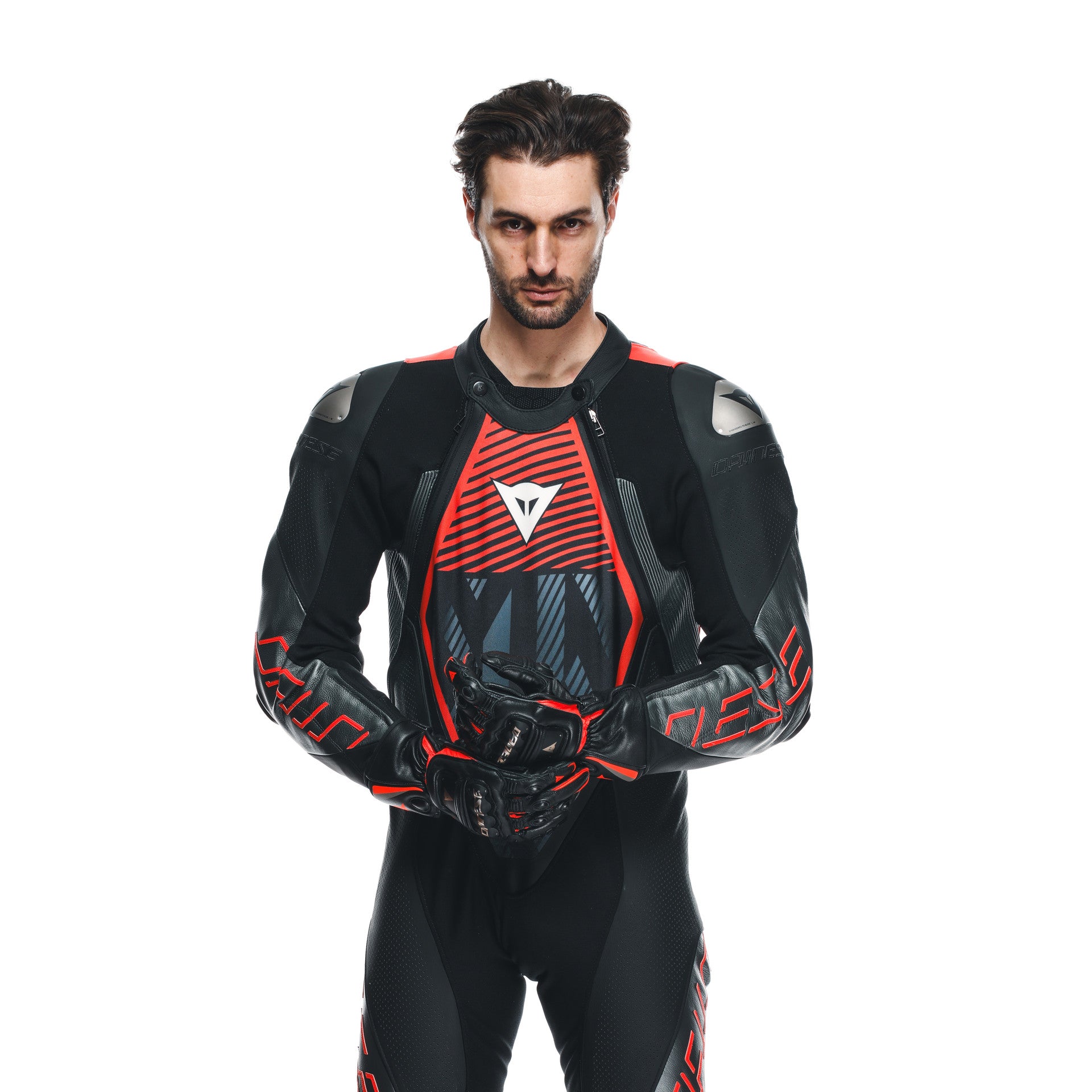 Dainese Audax D-ZIP Eendelig Leerpak – Geperforeerd Racepak | Heren | Zwart/Rood 