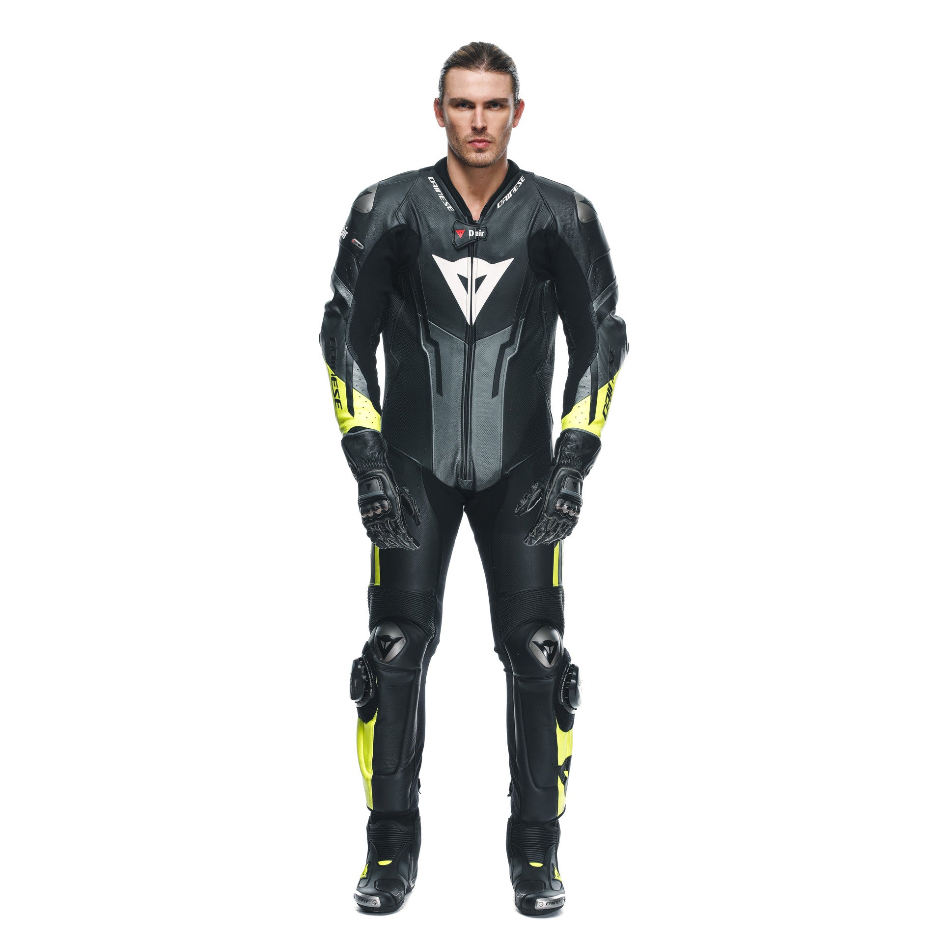 Dainese Misano 3 D-AIR® Eendelig Leren Kombi – Geperforeerd Airbag Racepak | Heren | Zwart/Neon Geel 