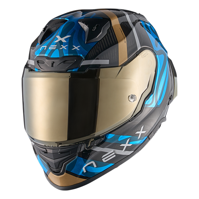 Nexx X.R3R Helm Swirl Carbon Hemelsblauw Goud 01XR323489780 