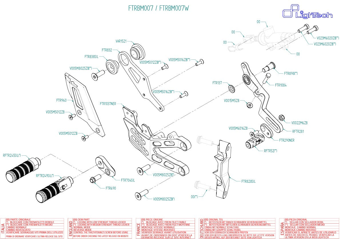 Voetsteun LighTech BMW S1000RR K67 (19-25) FTRBM007/W 