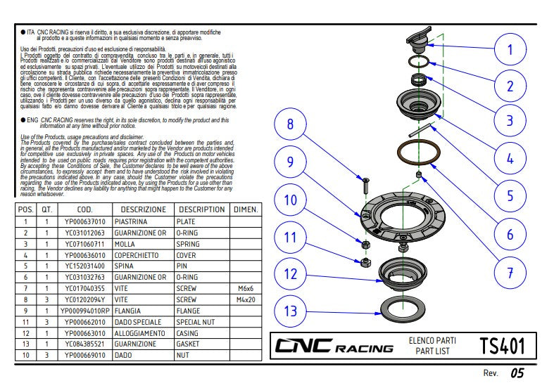 Tankdop met snelontgrendeling Livery Tricolore CNC Racing Ducati Panigale V4/S (2025) TS401R 