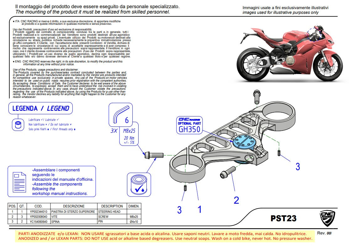 Vorkap (BOVEN) Troy Bayliss Limited Edition CNC Racing Ducati Panigale V4/S (2025) PST23BTB 