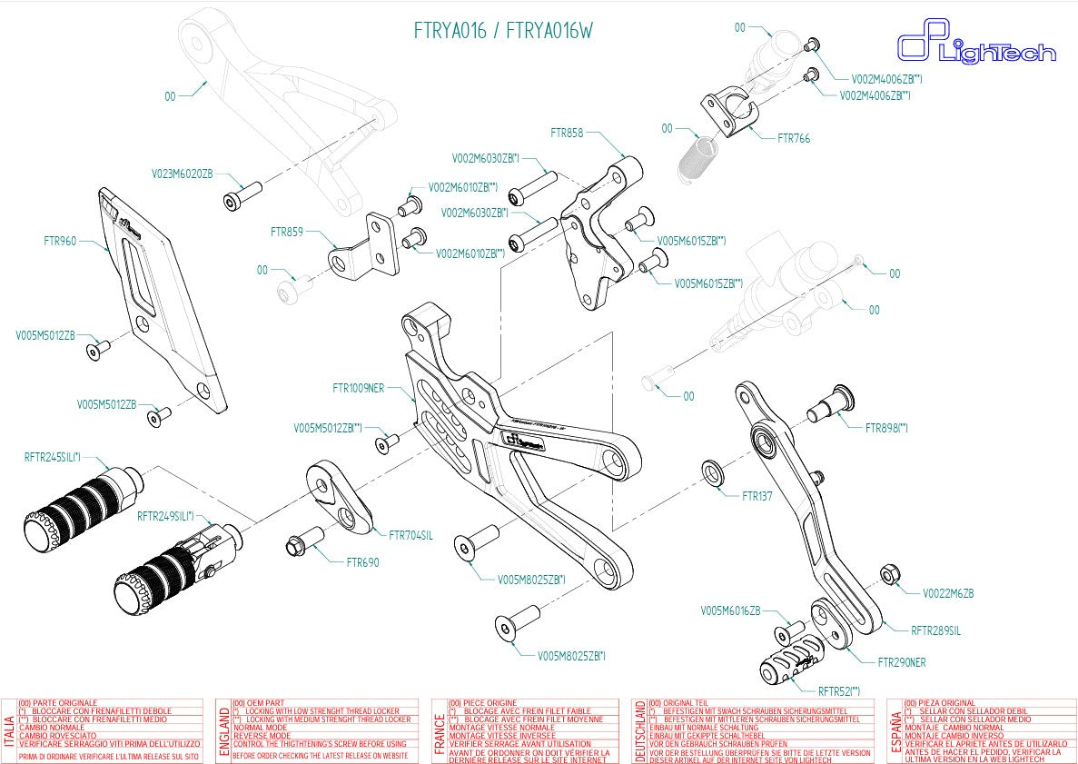 Voetsteun LighTech Yamaha YZF-R1/M RN32, RN49 & RN65 (15-25) FTRYA016 