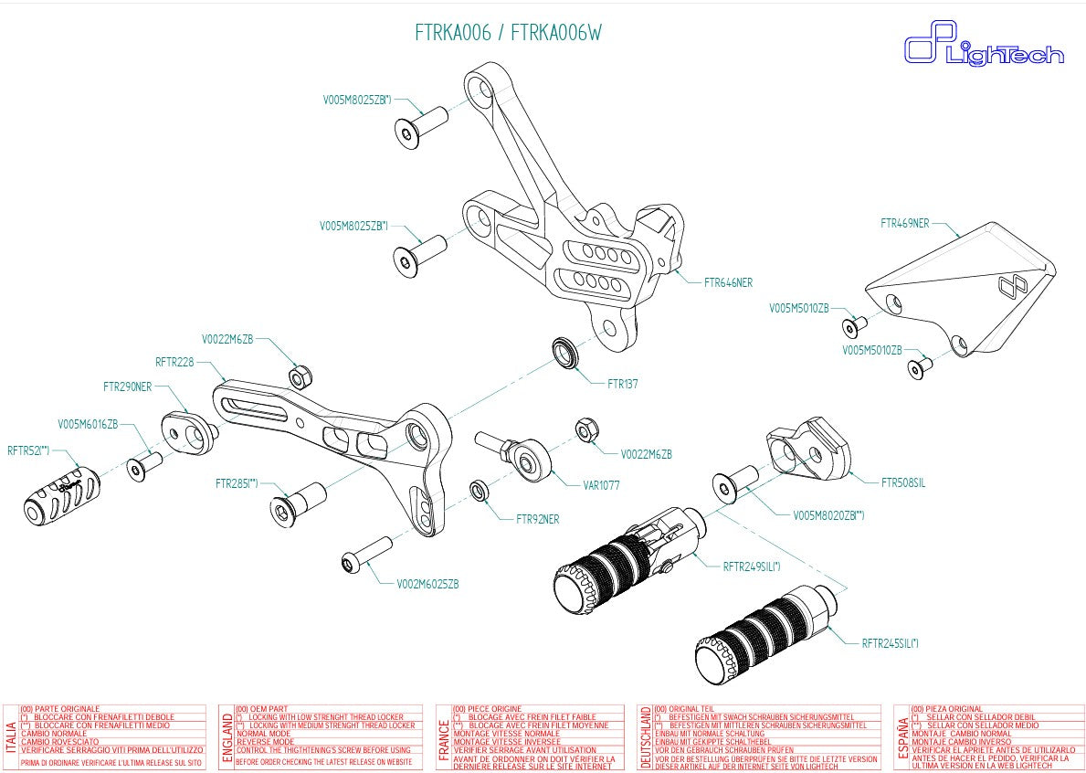 Voetsteunenset LighTech Kawasaki ZX-10 R/RR (16-20) FTRKA006/W 