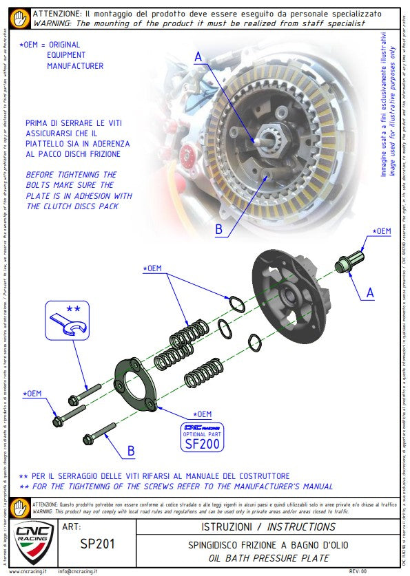 Drukplaat koppeling CNC Racing Ducati Panigale V4/S (2025) SP201 