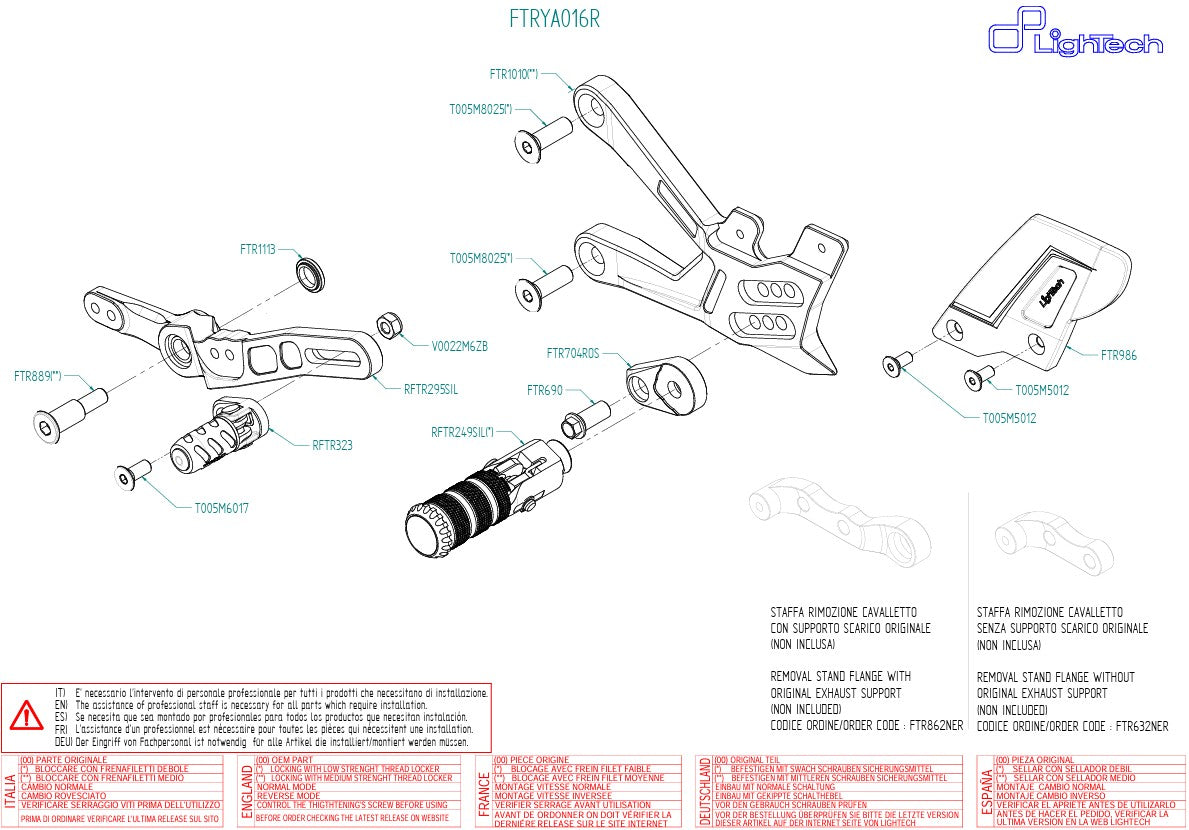 Fußrasteninstallatie R LighTech Yamaha YZF-R1/M RN32, RN49 & RN65 (15-25) FTRYA016R 